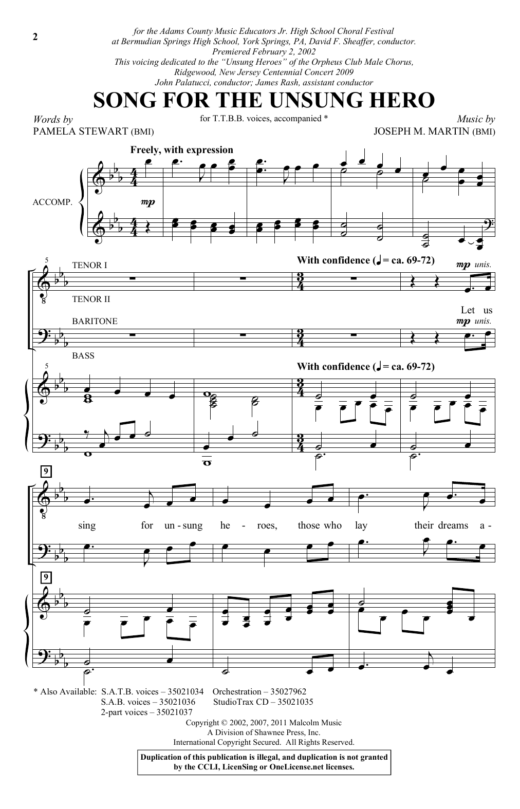Pamela Stewart & Joseph M. Martin Song For The Unsung Hero sheet music notes and chords arranged for TTBB Choir