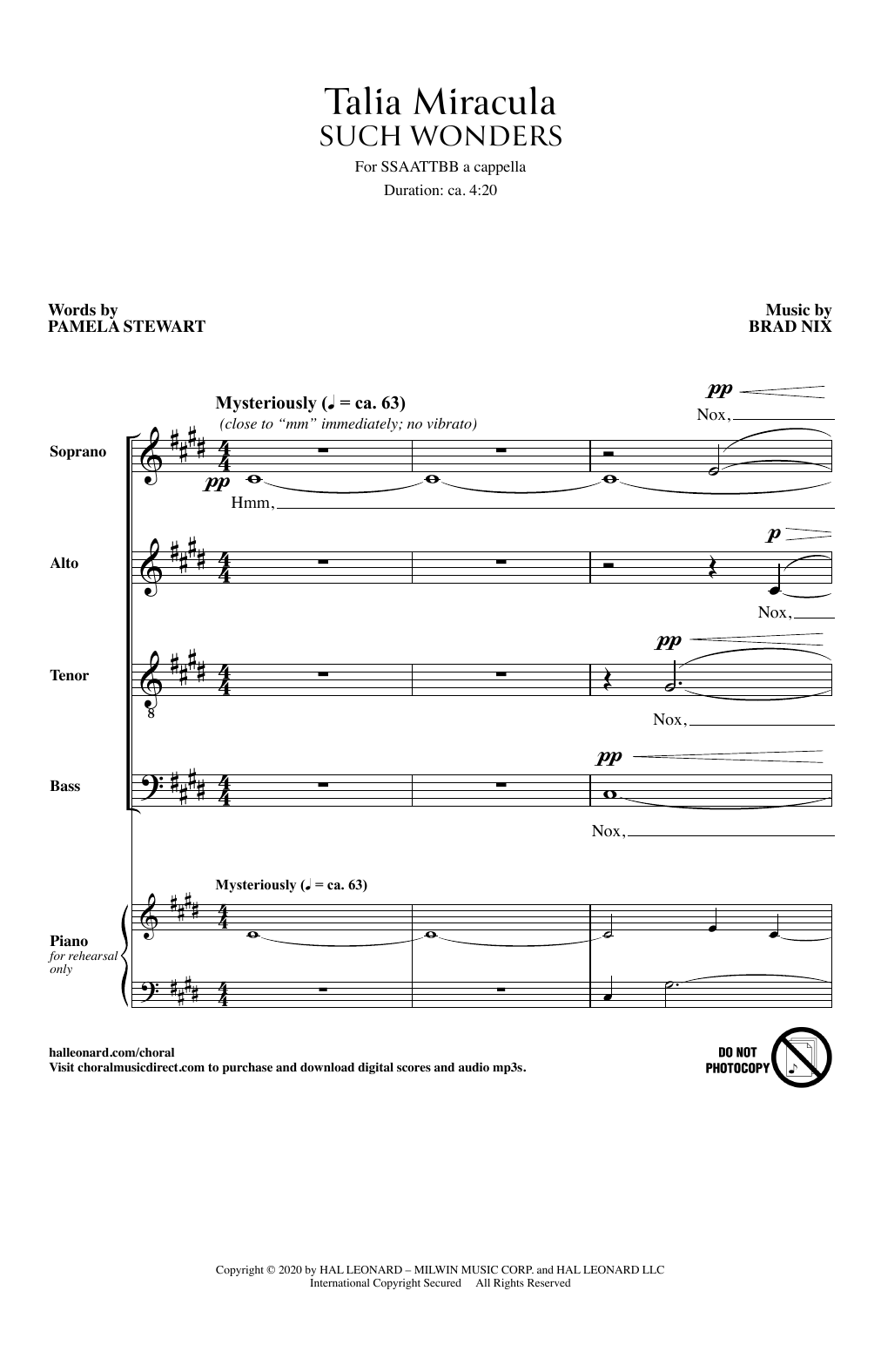 Pamela Stewart and Brad Nix Talia Miracula (Such Wonders) sheet music notes and chords arranged for SSAATTBB Choir