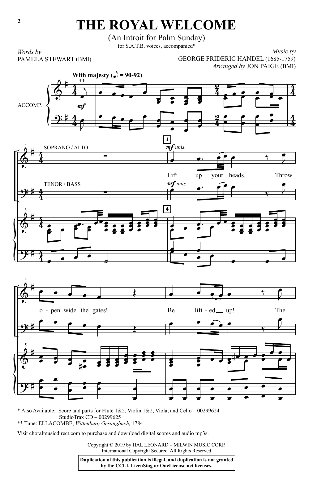 Pamela Stewart and George Frideric Handel The Royal Welcome (An Introit For Palm Sunday) (arr. John Paige) sheet music notes and chords arranged for SATB Choir