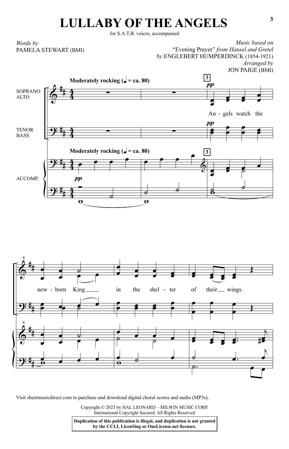 Pamela Stewart Lullaby Of The Angels (arr. Jon Paige) sheet music notes and chords arranged for SATB Choir