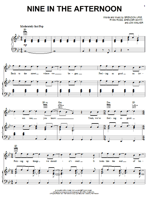 Panic At The Disco Nine In The Afternoon sheet music notes and chords arranged for Piano, Vocal & Guitar Chords (Right-Hand Melody)