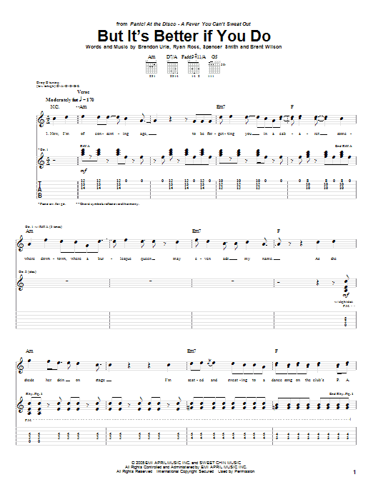 Panic! At The Disco But It's Better If You Do sheet music notes and chords arranged for Guitar Tab