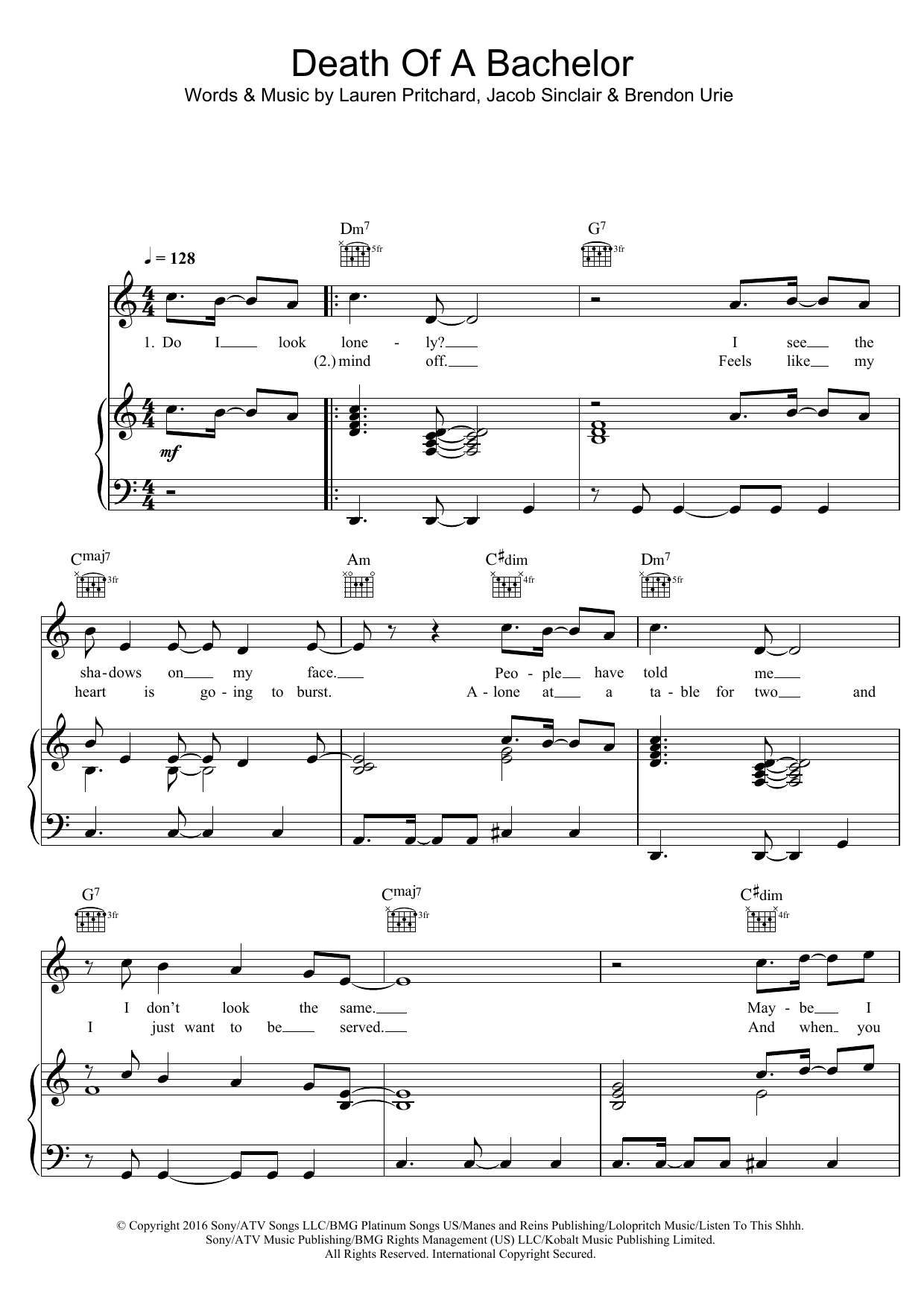 Panic! At The Disco Death of a Bachelor sheet music notes and chords arranged for Piano, Vocal & Guitar Chords