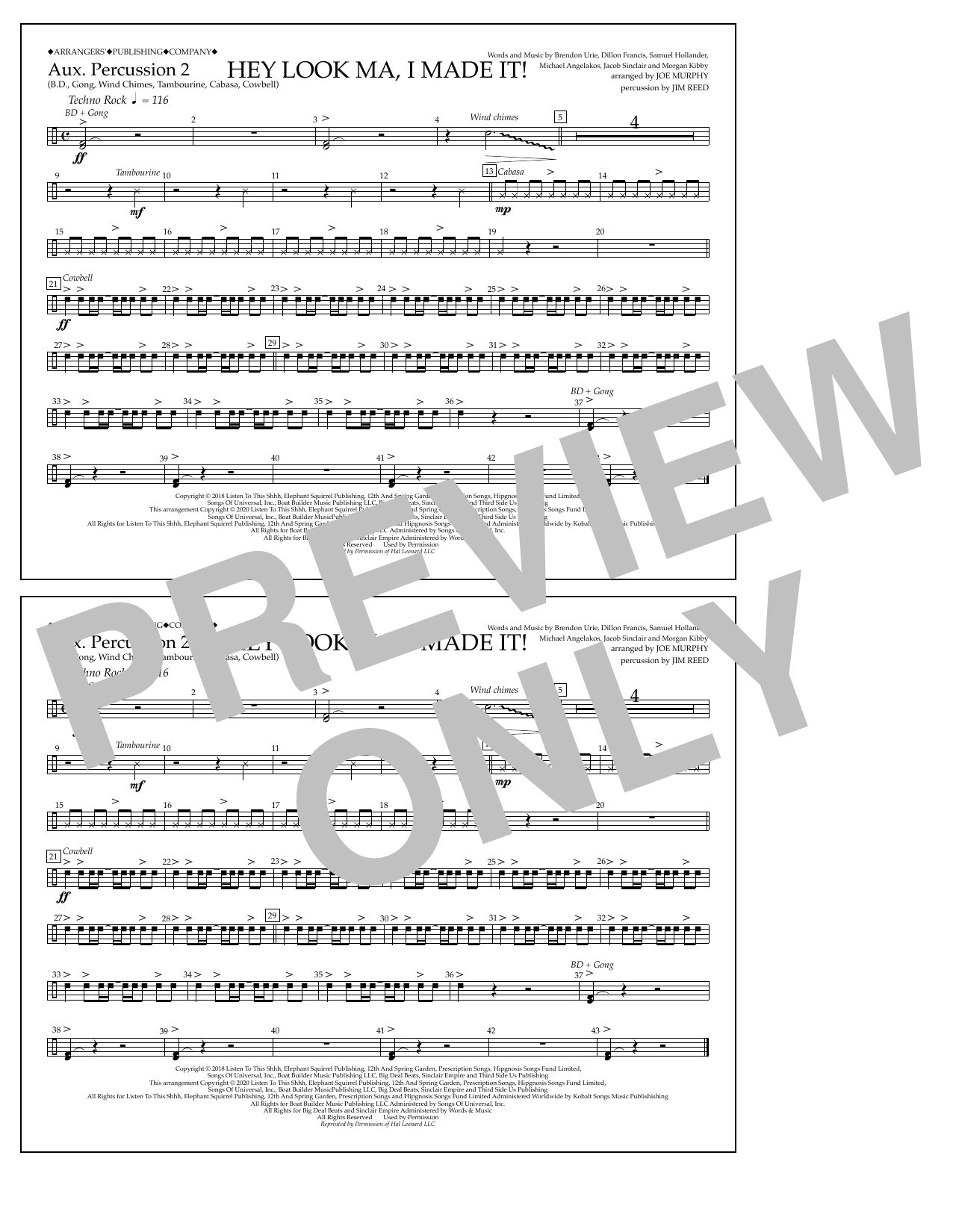 Panic! At The Disco Hey Look Ma, I Made It (arr. Joe Murphy) - Aux. Percussion 2 sheet music notes and chords arranged for Marching Band