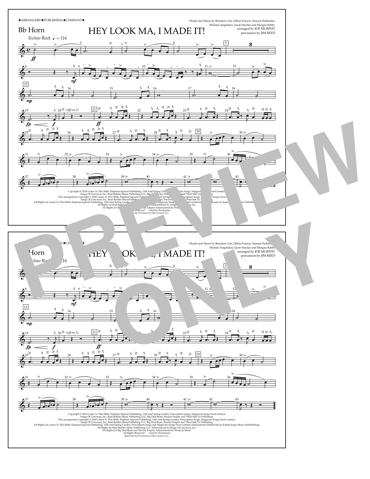 Panic! At The Disco Hey Look Ma, I Made It (arr. Joe Murphy) - Bb Horn sheet music notes and chords arranged for Marching Band