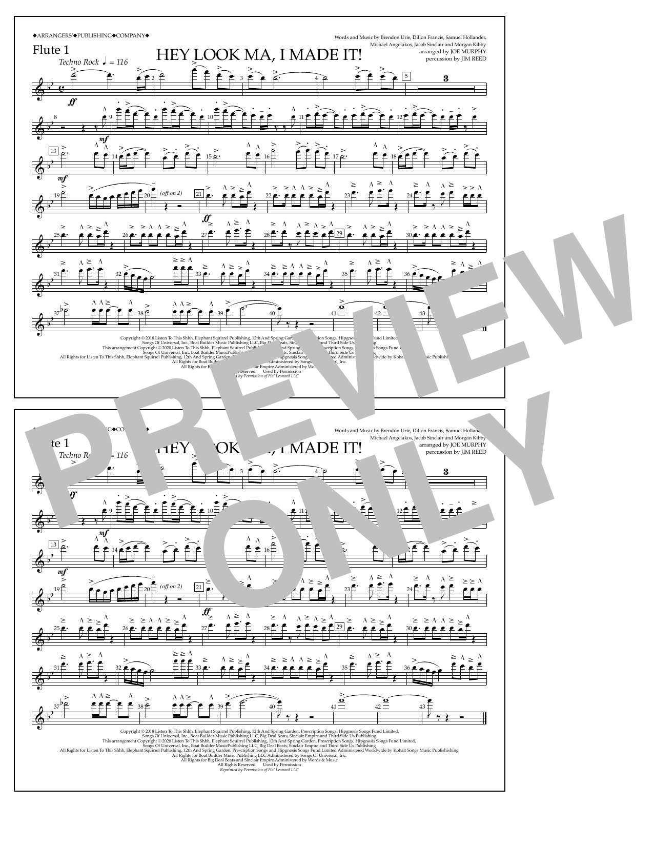 Panic! At The Disco Hey Look Ma, I Made It (arr. Joe Murphy) - Flute 1 sheet music notes and chords arranged for Marching Band