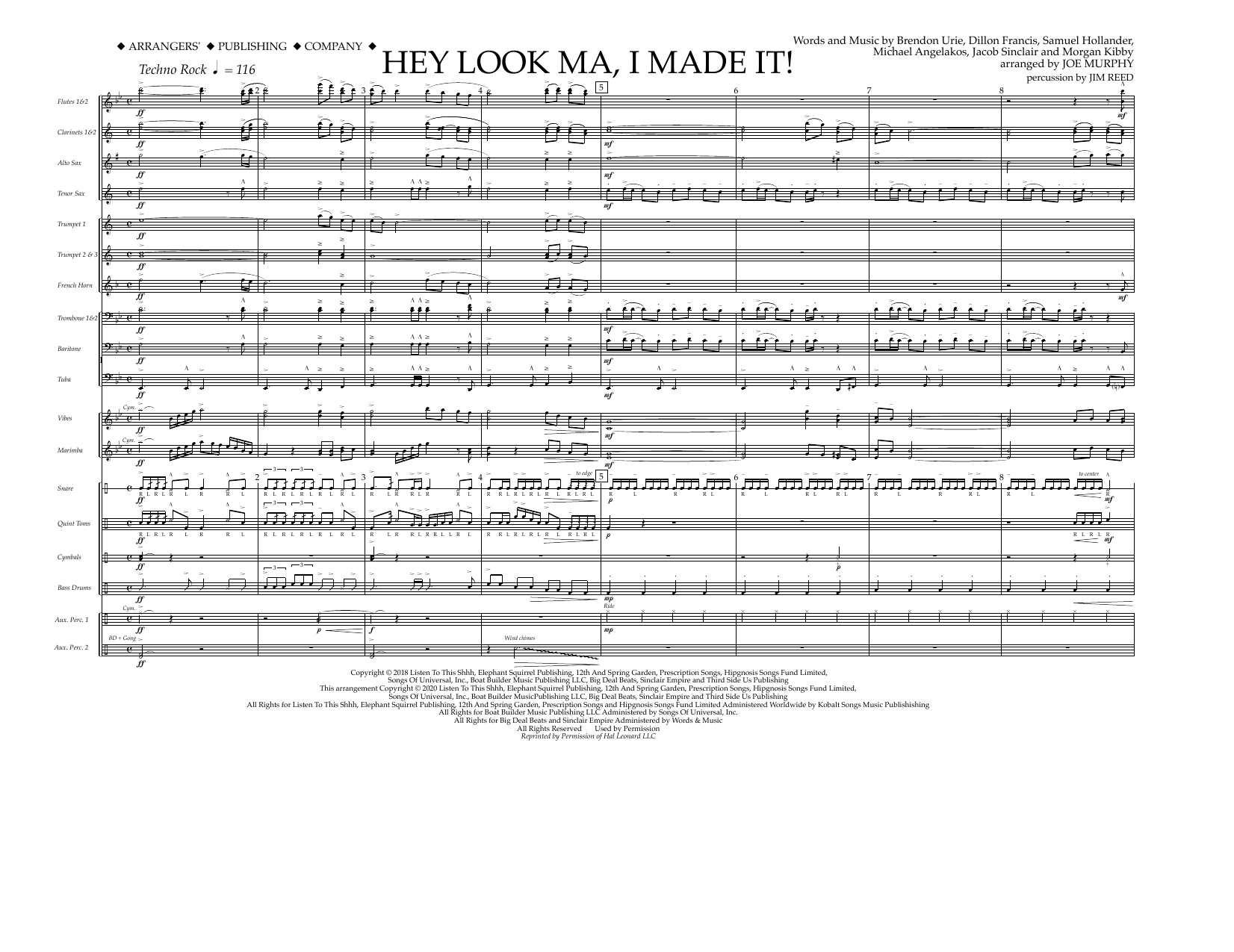 Panic! At The Disco Hey Look Ma, I Made It (arr. Joe Murphy) - Full Score sheet music notes and chords arranged for Marching Band