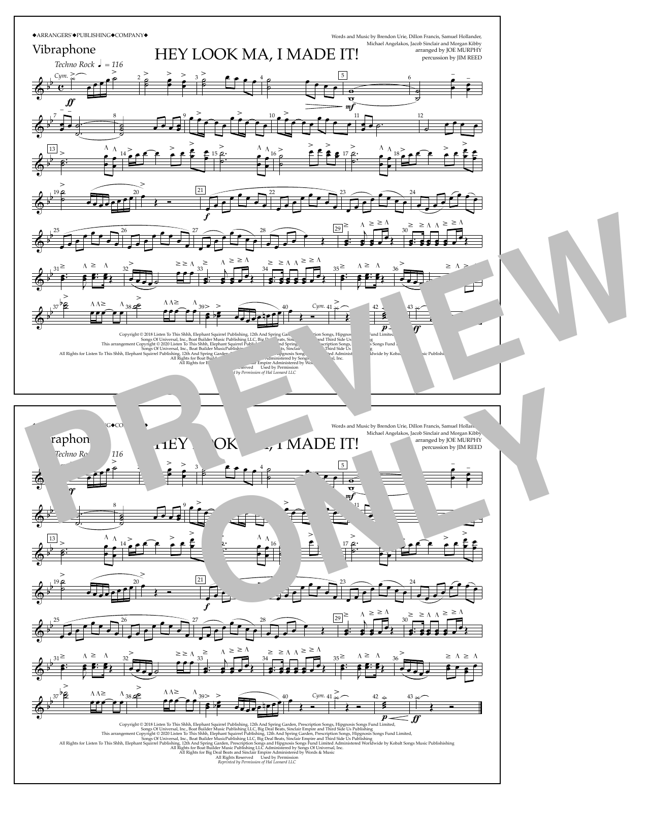 Panic! At The Disco Hey Look Ma, I Made It (arr. Joe Murphy) - Vibraphone sheet music notes and chords arranged for Marching Band