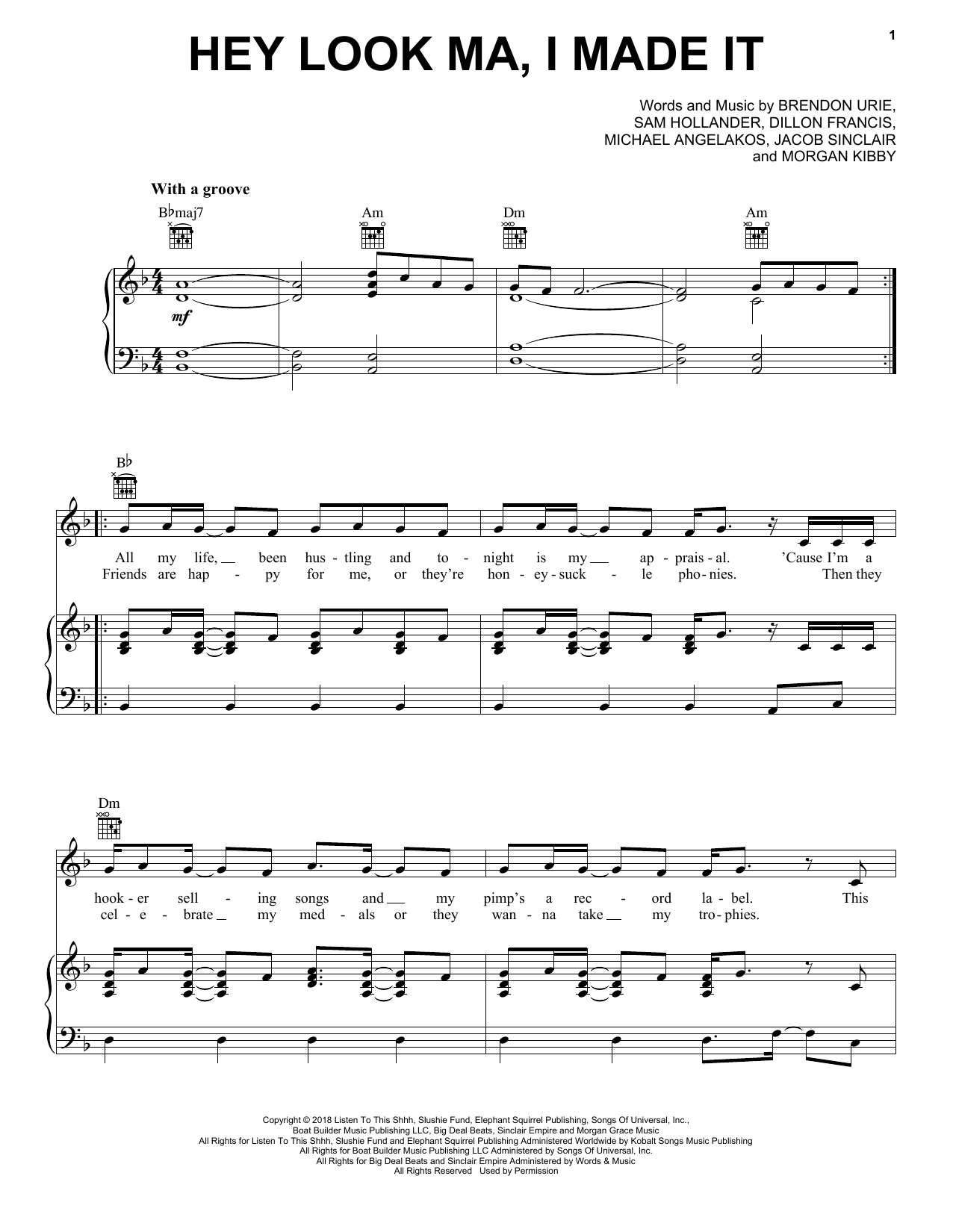 Panic! At The Disco Hey Look Ma, I Made It sheet music notes and chords arranged for Piano, Vocal & Guitar Chords (Right-Hand Melody)