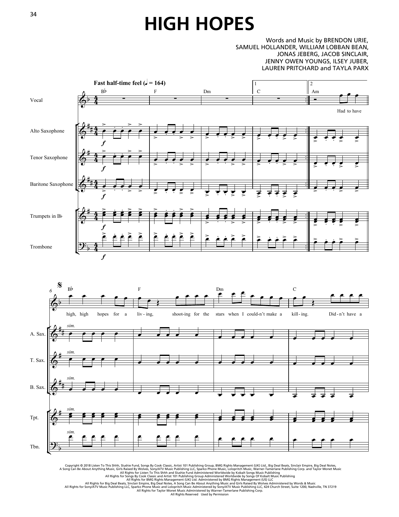 Panic! At The Disco High Hopes (Horn Section) sheet music notes and chords arranged for Transcribed Score
