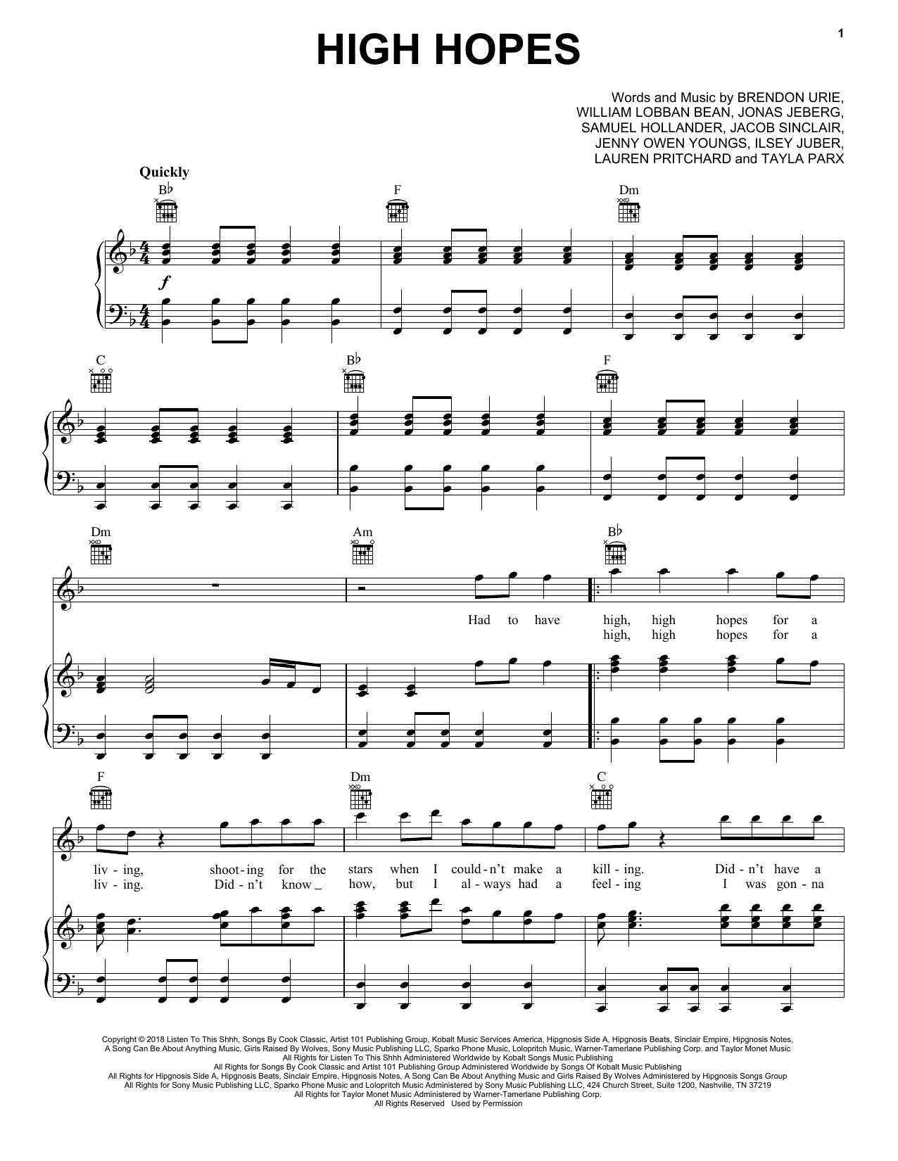 Panic! At The Disco High Hopes sheet music notes and chords arranged for Mallet Solo