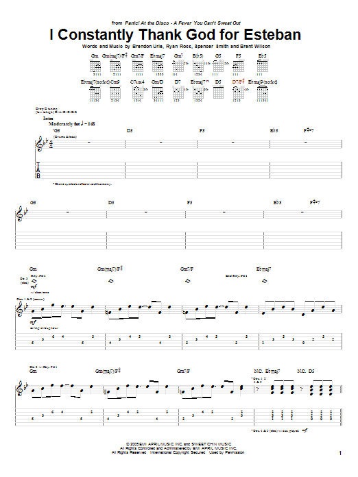 Panic! At The Disco I Constantly Thank God For Esteban sheet music notes and chords arranged for Guitar Tab