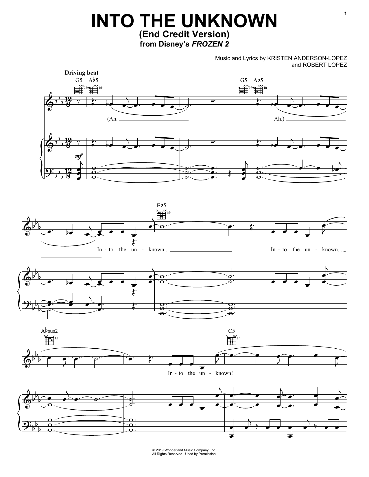 Panic! At The Disco Into The Unknown (from Disney's Frozen 2) sheet music notes and chords arranged for Easy Piano