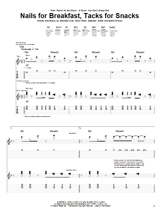 Panic! At The Disco Nails For Breakfast, Tacks For Snacks sheet music notes and chords arranged for Guitar Tab