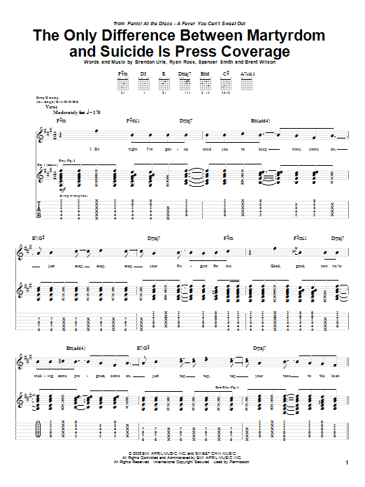 Panic! At The Disco The Only Difference Between Martyrdom And Suicide Is Press Coverage sheet music notes and chords arranged for Guitar Tab