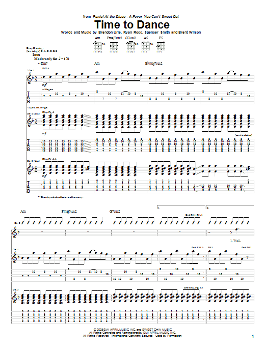 Panic! At The Disco Time To Dance sheet music notes and chords arranged for Guitar Tab