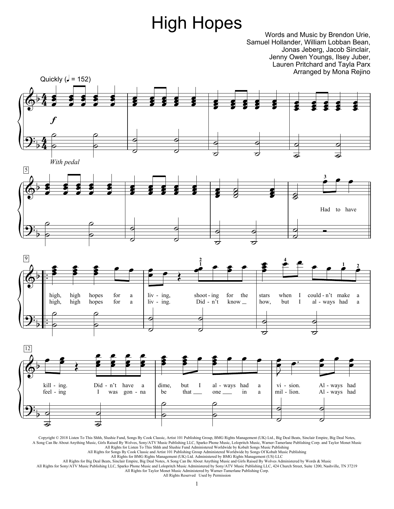 Panic! At The Disco High Hopes (arr. Mona Rejino) sheet music notes and chords arranged for Educational Piano