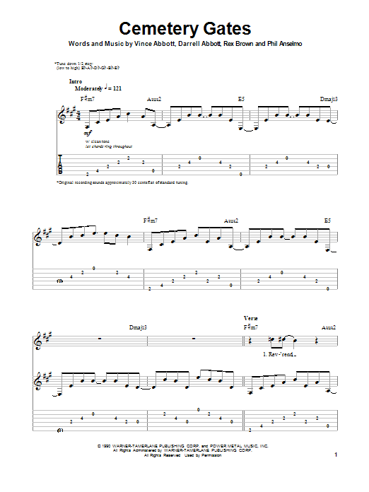 Pantera Cemetery Gates sheet music notes and chords arranged for Guitar Tab (Single Guitar)