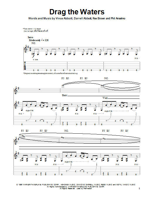 Pantera Drag The Waters sheet music notes and chords arranged for Bass Guitar Tab