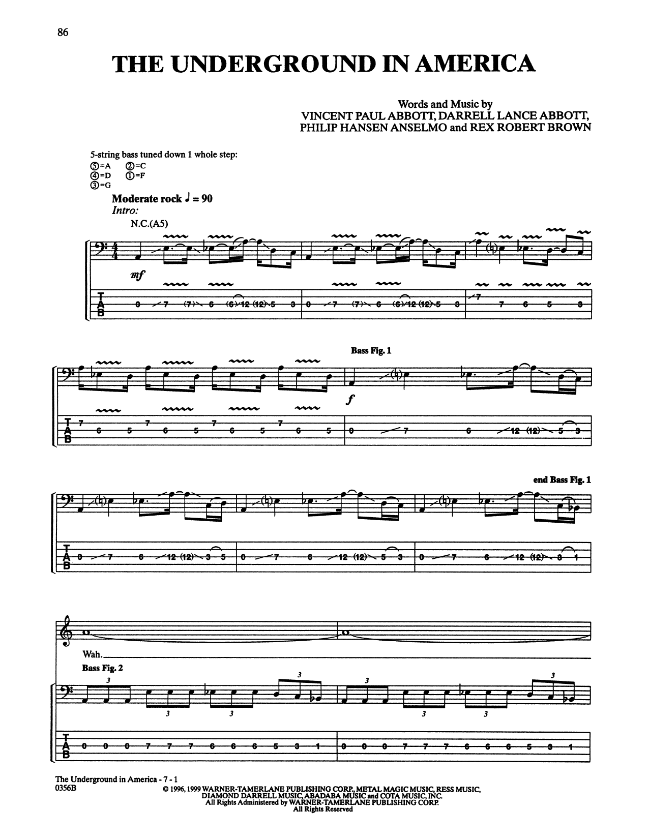 Pantera The Underground In America sheet music notes and chords arranged for Bass Guitar Tab