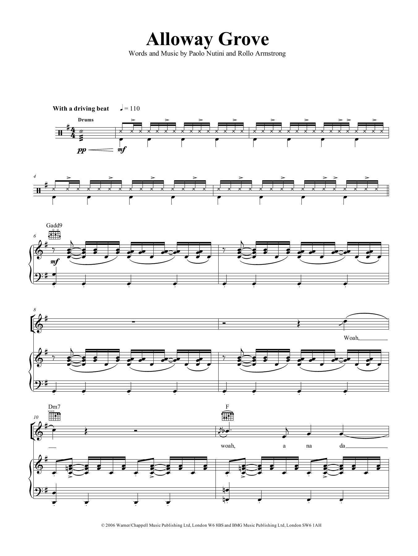 Paolo Nutini Alloway Grove sheet music notes and chords arranged for Piano, Vocal & Guitar Chords (Right-Hand Melody)