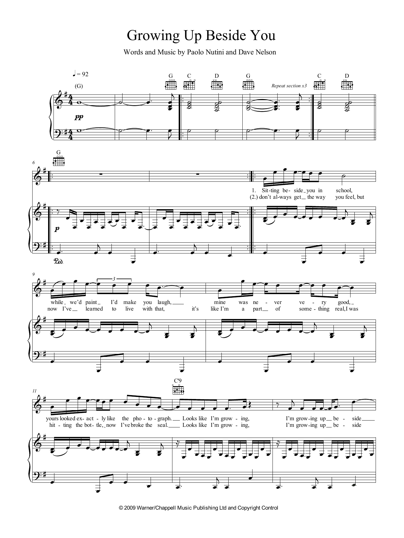 Paolo Nutini Growing Up Beside You sheet music notes and chords arranged for Piano, Vocal & Guitar Chords (Right-Hand Melody)