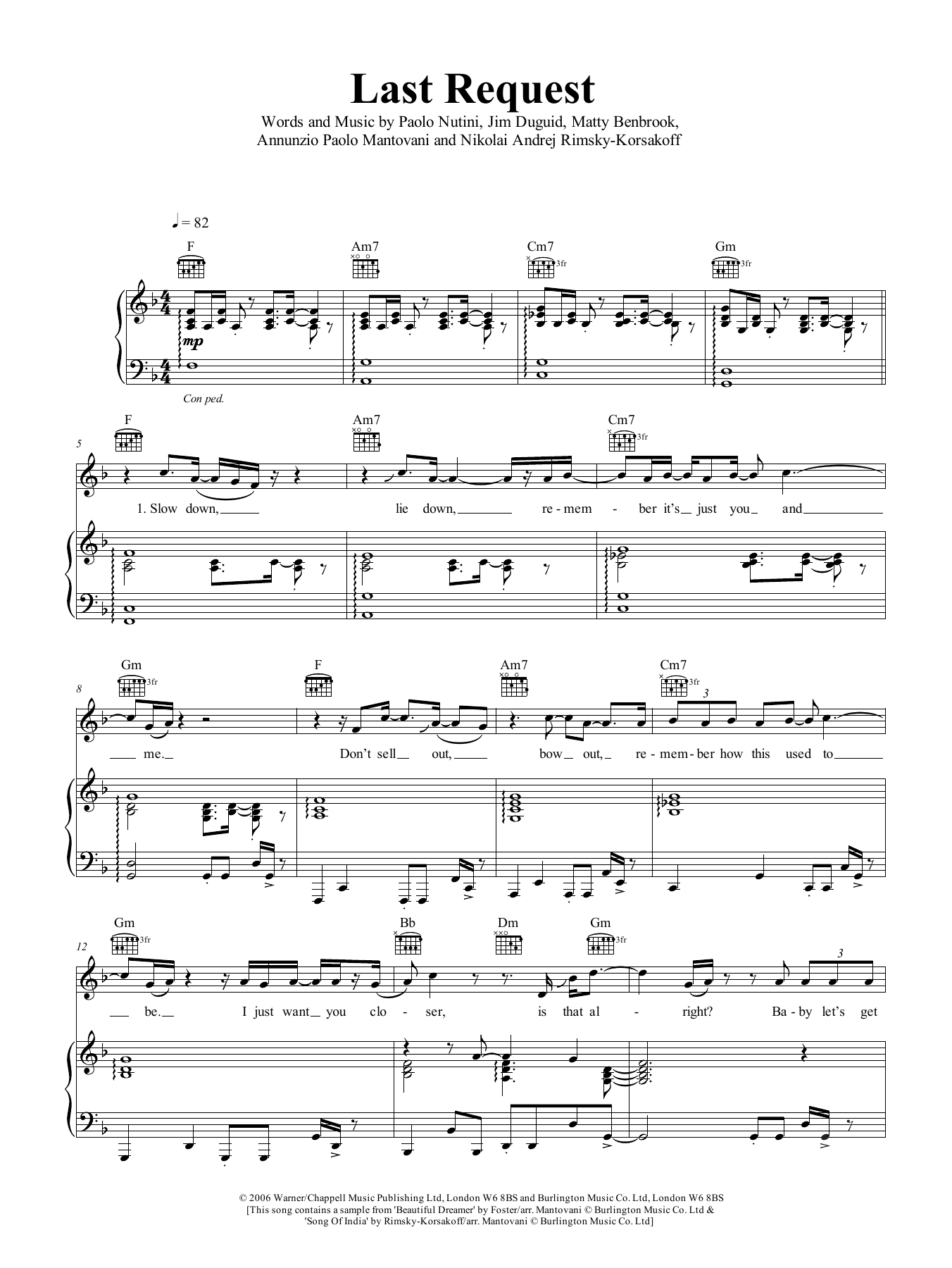 Paolo Nutini Last Request sheet music notes and chords arranged for Piano, Vocal & Guitar Chords (Right-Hand Melody)