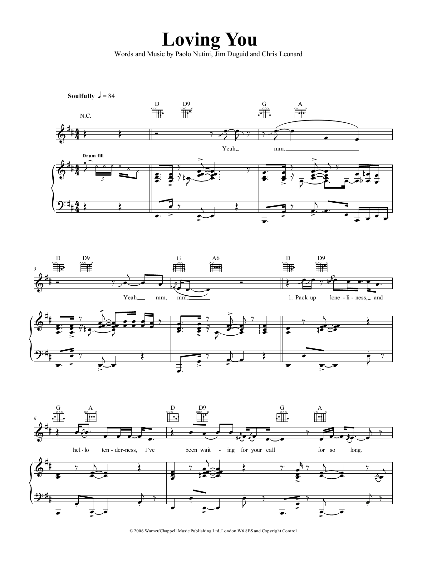 Paolo Nutini Loving You sheet music notes and chords arranged for Piano, Vocal & Guitar Chords (Right-Hand Melody)