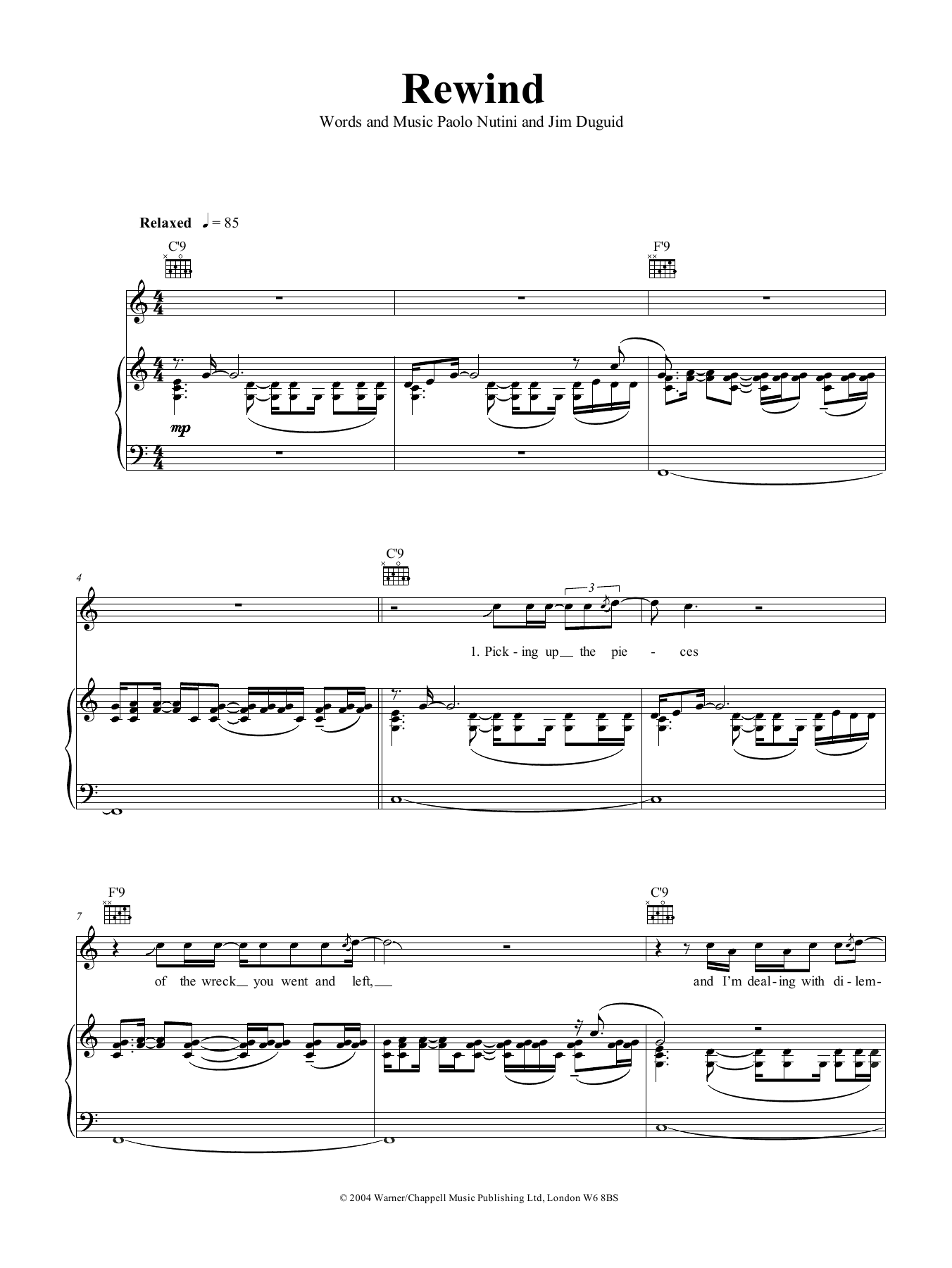 Paolo Nutini Rewind sheet music notes and chords arranged for Piano, Vocal & Guitar Chords (Right-Hand Melody)