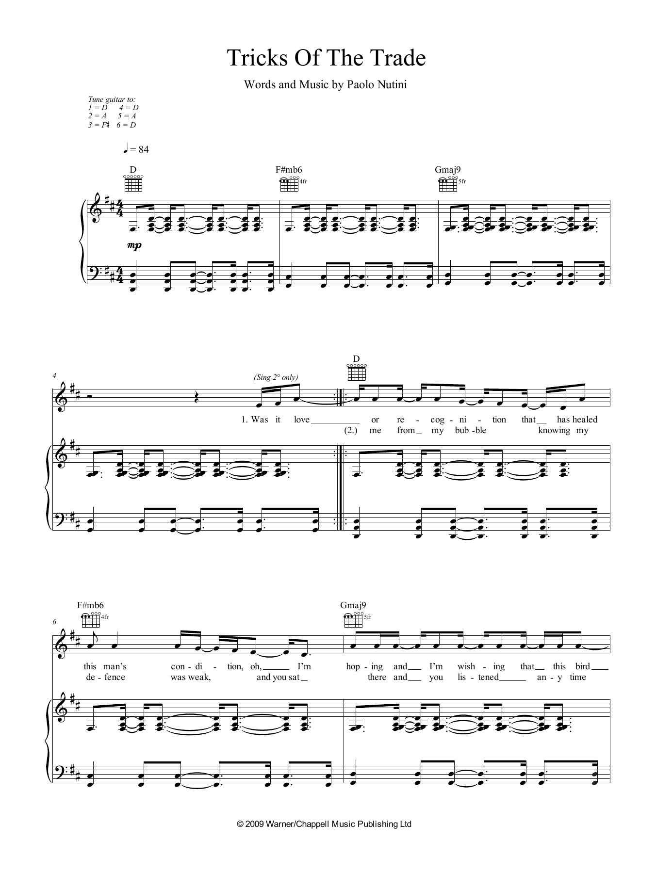 Paolo Nutini Tricks Of The Trade sheet music notes and chords arranged for Piano, Vocal & Guitar Chords (Right-Hand Melody)