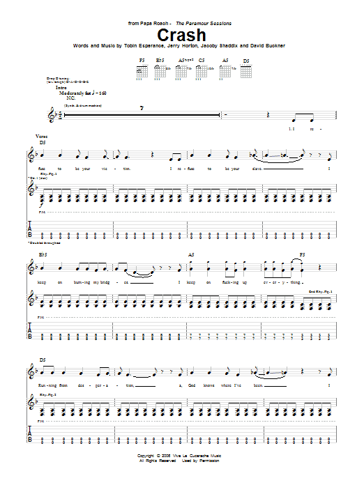 Papa Roach Crash sheet music notes and chords arranged for Guitar Tab
