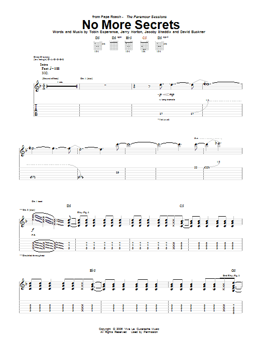 Papa Roach No More Secrets sheet music notes and chords arranged for Guitar Tab