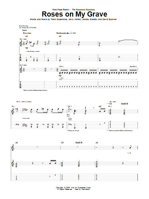 Papa Roach Roses On My Grave sheet music notes and chords arranged for Guitar Tab