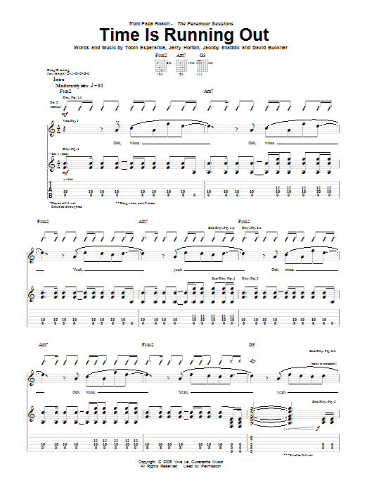 Papa Roach Time Is Running Out sheet music notes and chords arranged for Guitar Tab