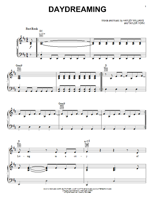 Paramore Daydreaming sheet music notes and chords arranged for Piano, Vocal & Guitar Chords (Right-Hand Melody)
