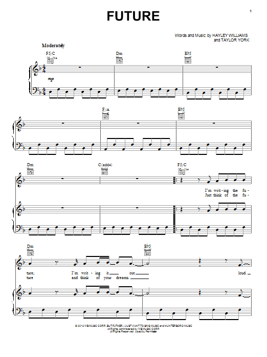 Paramore Future sheet music notes and chords arranged for Piano, Vocal & Guitar Chords (Right-Hand Melody)
