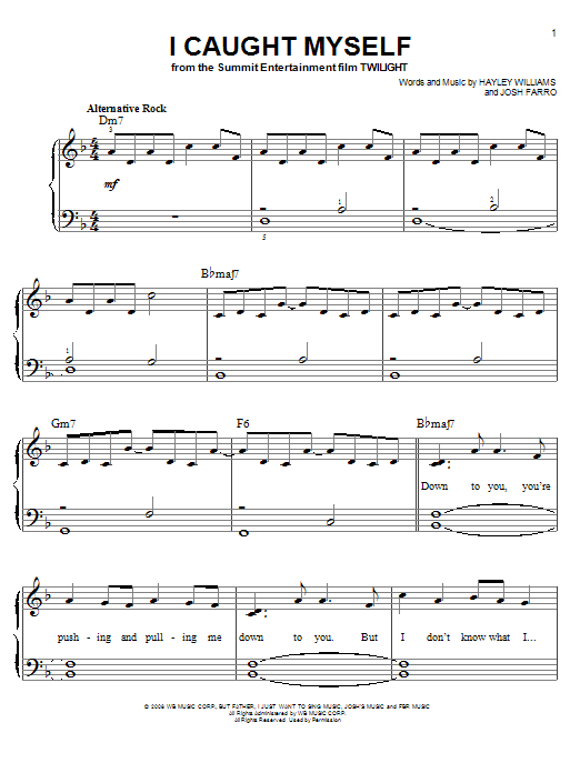 Paramore I Caught Myself sheet music notes and chords arranged for Piano Duet