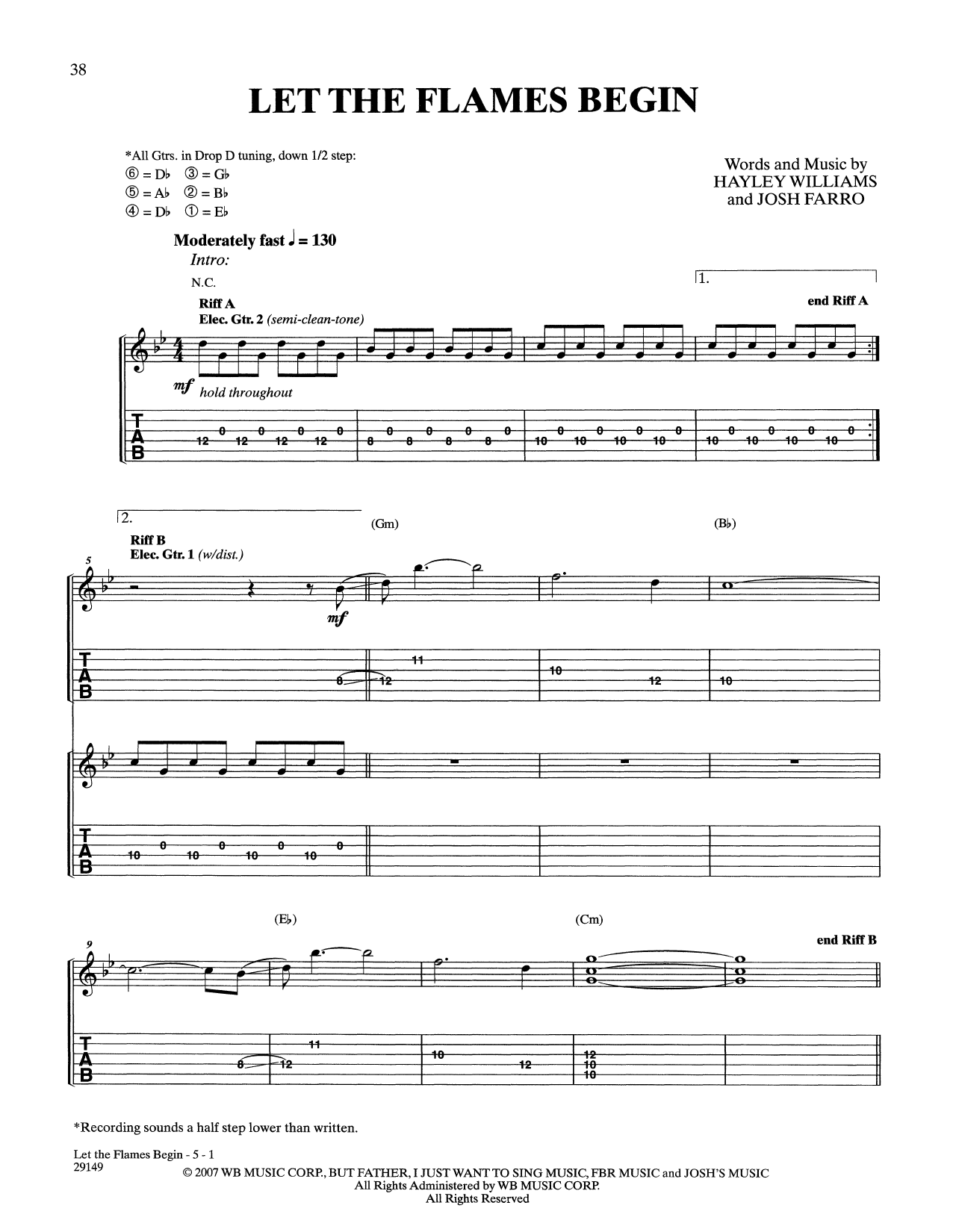 Paramore Let The Flames Begin sheet music notes and chords arranged for Guitar Tab