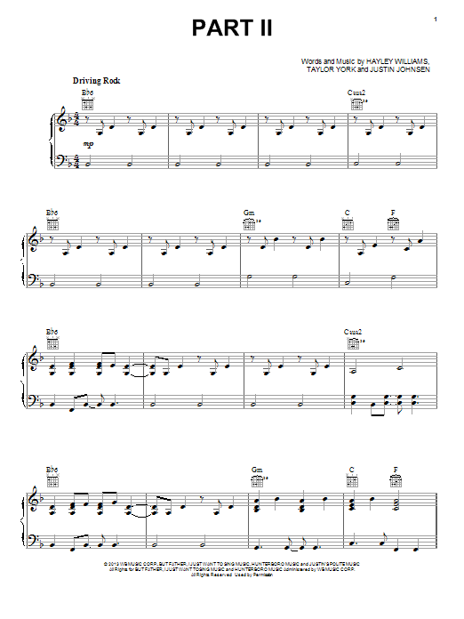 Paramore Part II sheet music notes and chords arranged for Piano, Vocal & Guitar Chords (Right-Hand Melody)