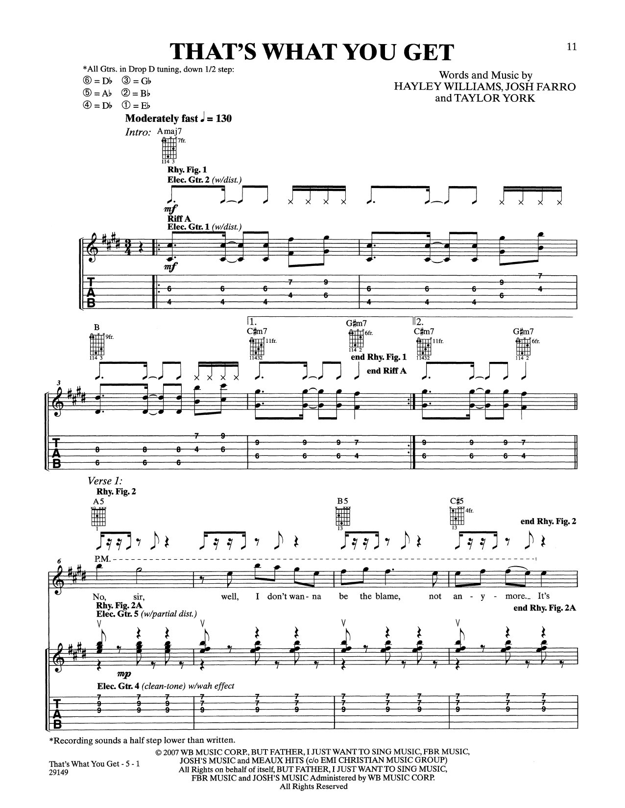 Paramore That's What You Get sheet music notes and chords arranged for Guitar Tab