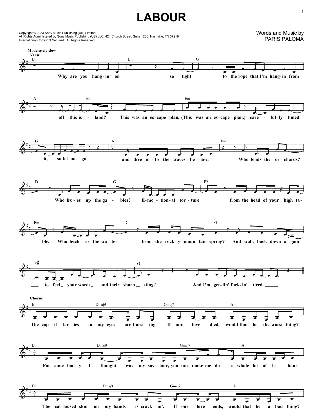 Paris Paloma Labour sheet music notes and chords arranged for Lead Sheet / Fake Book