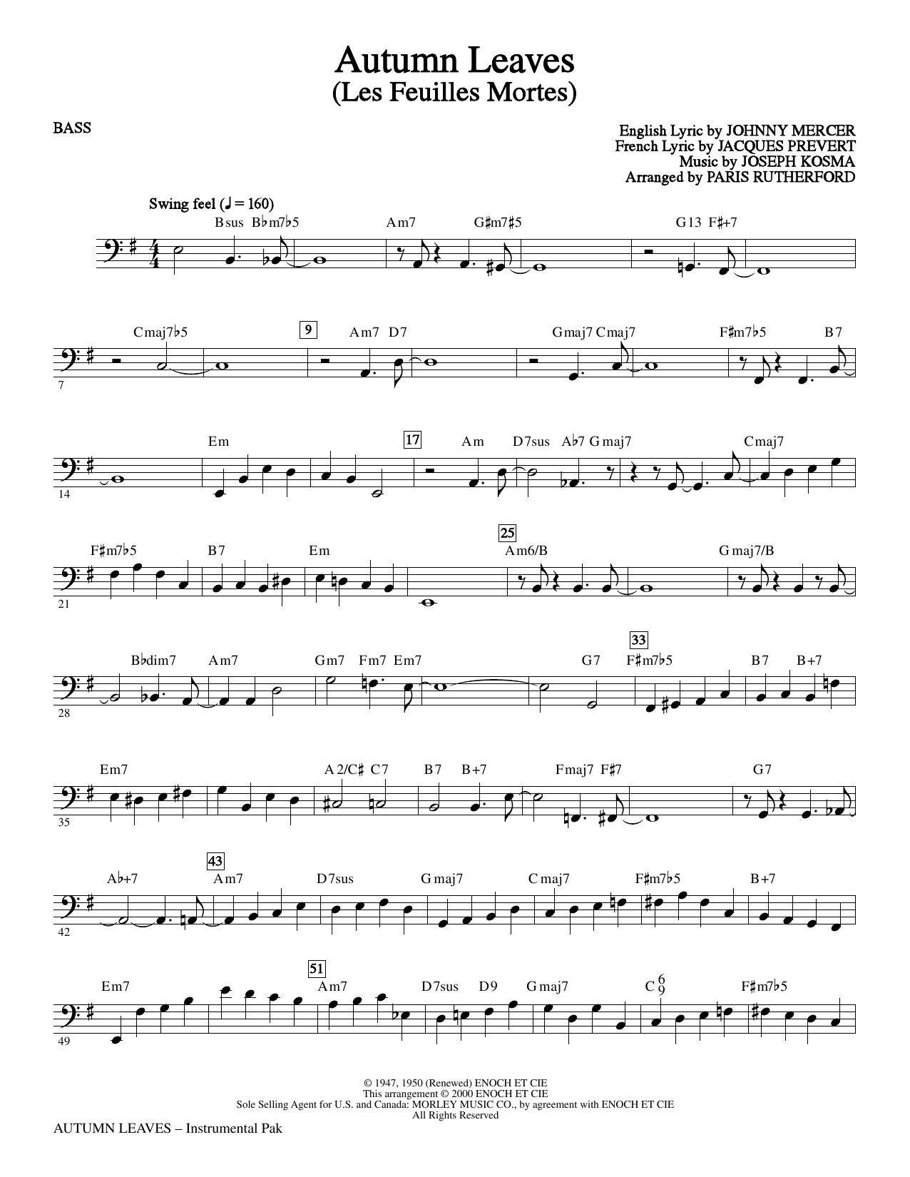 Paris Rutherford Autumn Leaves - Bass sheet music notes and chords arranged for Choir Instrumental Pak