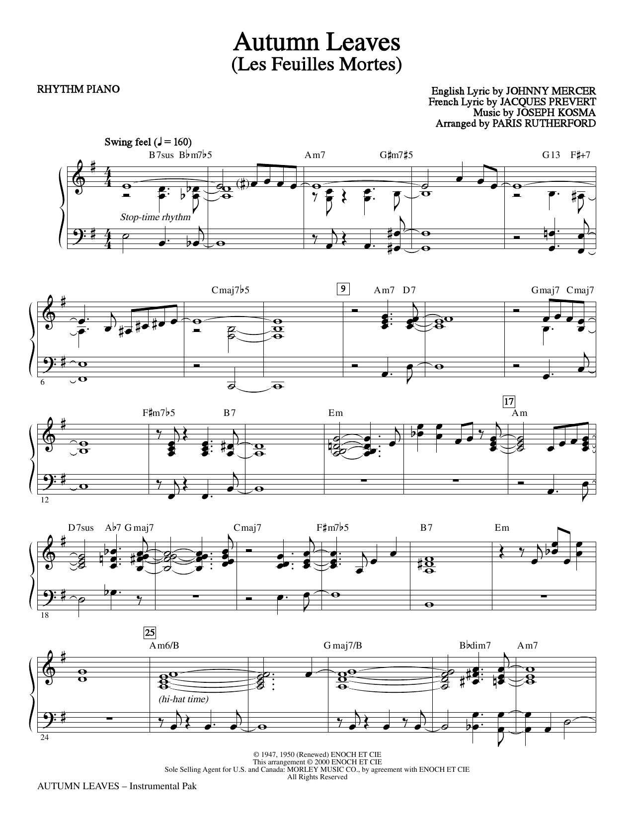 Paris Rutherford Autumn Leaves - Rhythm Piano sheet music notes and chords arranged for Choir Instrumental Pak