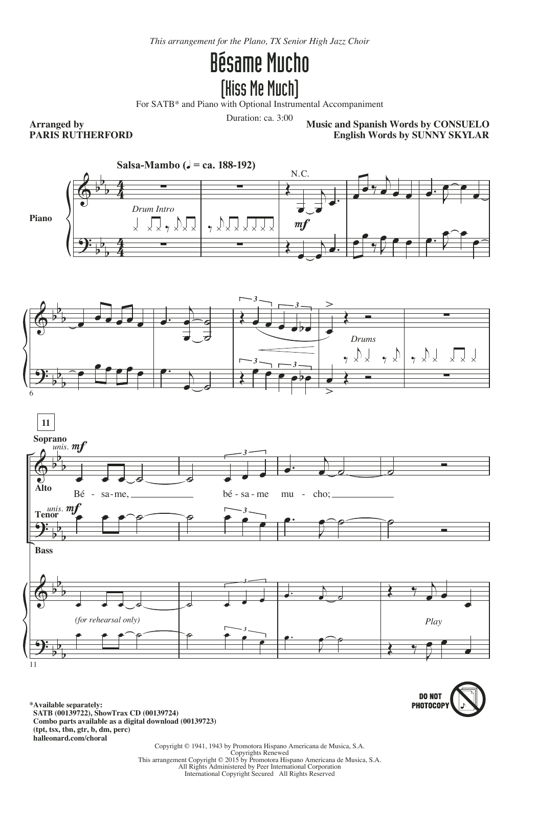 Paris Rutherford Bésame Mucho (Kiss Me Much) sheet music notes and chords arranged for SATB Choir