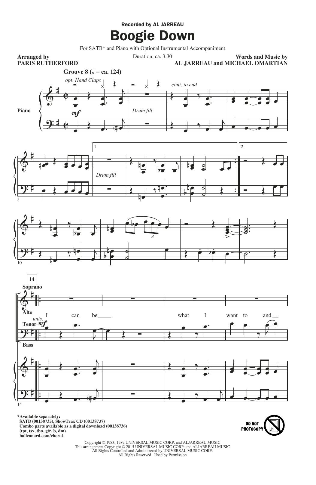 Paris Rutherford Boogie Down sheet music notes and chords arranged for SATB Choir