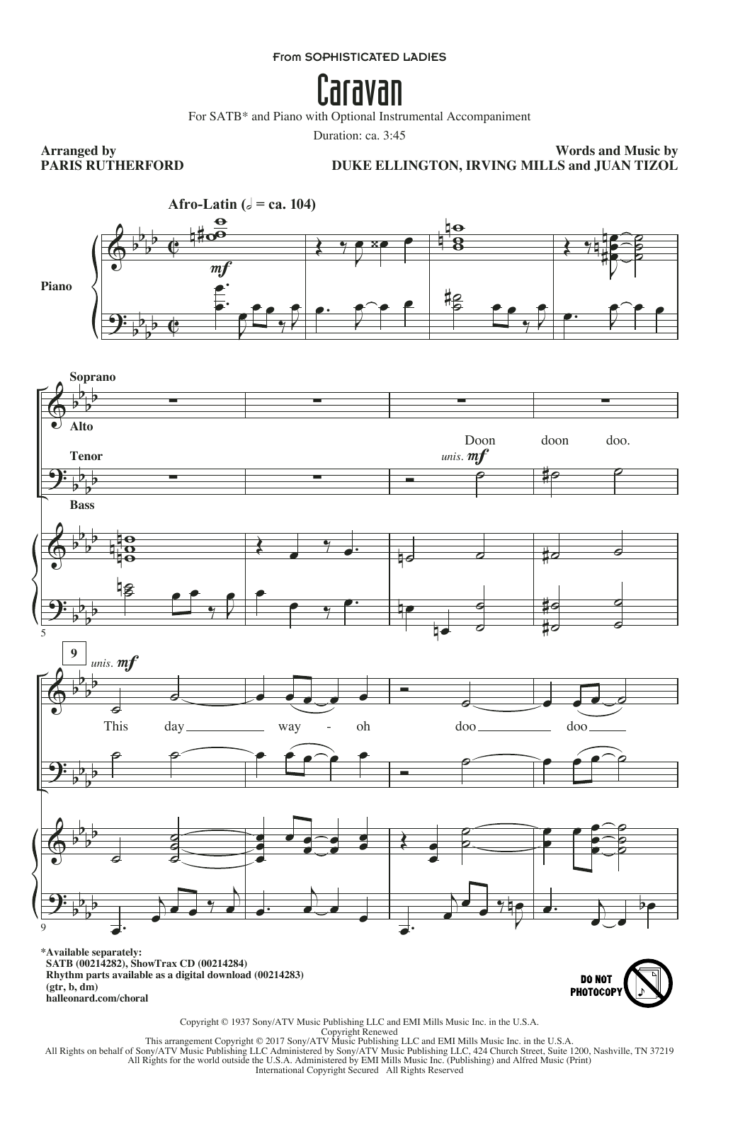 Paris Rutherford Caravan sheet music notes and chords arranged for SATB Choir
