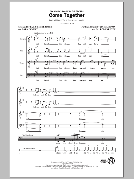 Paris Rutherford Come Together sheet music notes and chords arranged for SATB Choir