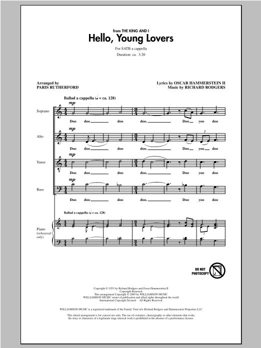 Paris Rutherford Hello, Young Lovers sheet music notes and chords arranged for SATB Choir