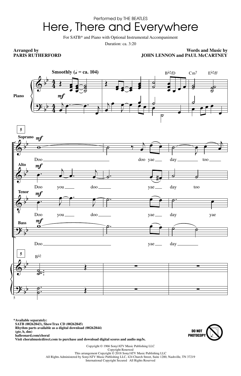 Paris Rutherford Here, There And Everywhere sheet music notes and chords arranged for SATB Choir