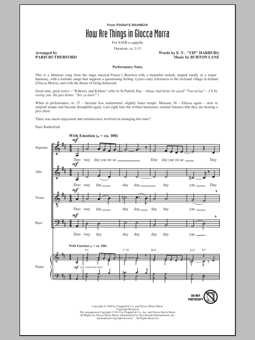 Paris Rutherford How Are Things In Glocca Morra sheet music notes and chords arranged for SATB Choir